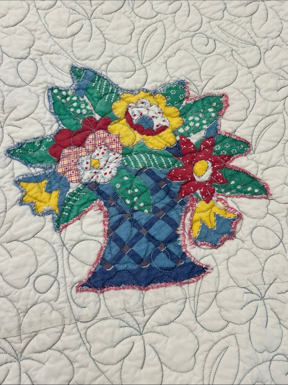 Handmade Floral Basket Appliqué Quilt Throw 73 x 56.5 - Picture 4 of 11